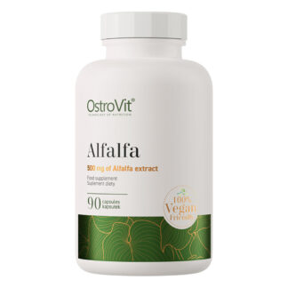 Förpackning med Alfalfa Vegan – 90 veganska kapslar med extrakt från alfalfafrön.