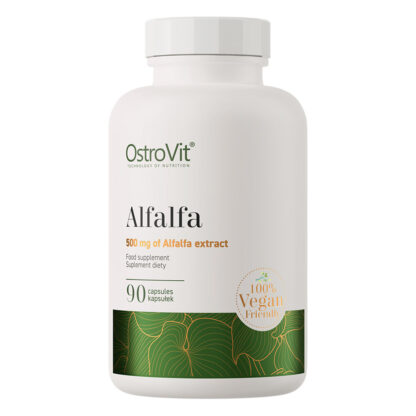 Förpackning med Alfalfa Vegan – 90 veganska kapslar med extrakt från alfalfafrön.