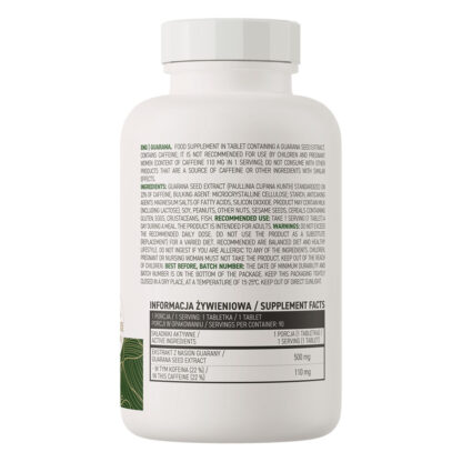 Högkvalitativt Guarana extrakt 500mg 90-tabletter ingredienser